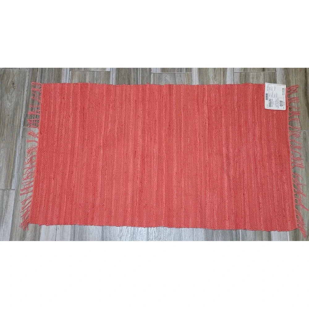 IKEA Orslev Rug 2x4 Coral Cotton Woven Tassel Throw‎ Area Rug New Tag READ
